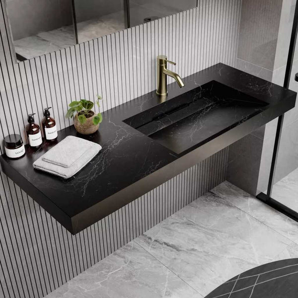 Vasque Suspendue en Solid Surface Effet Marbre Noir – Design Moderne et Épuré