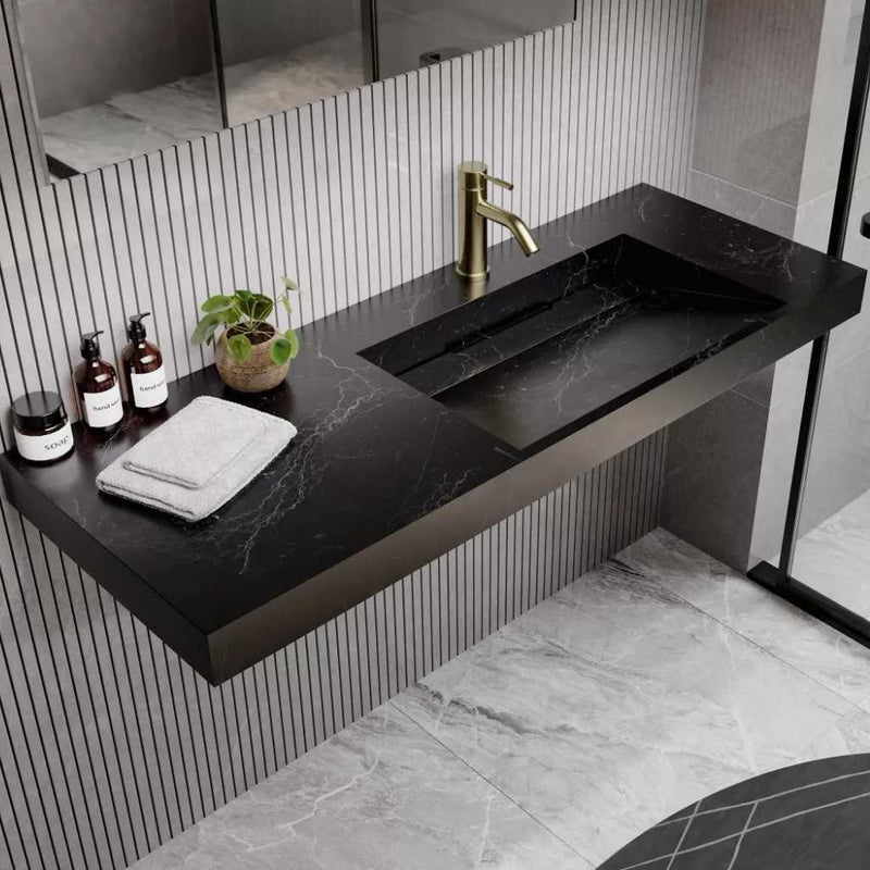 Vasque Suspendue en Solid Surface Effet Marbre Noir – Design Moderne et Épuré