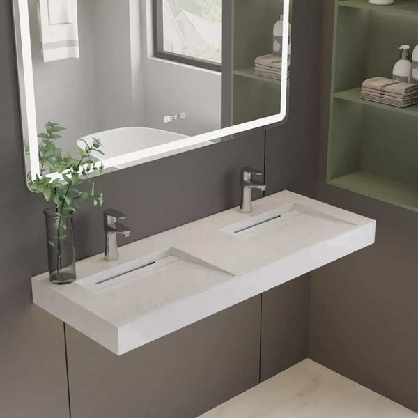 Double Vasque Suspendue en Solid Surface Effet Marbre Blanc – KODIAK