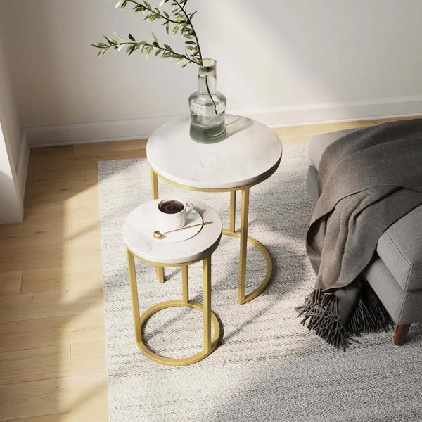 Ensemble de Tables Basses Gigognes en Marbre – Design Élégant et Minimaliste
